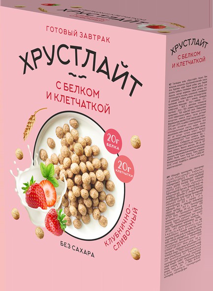 Сухой завтрак Хрустлайт с белком, клетчаткой (клубнично-сливочный)