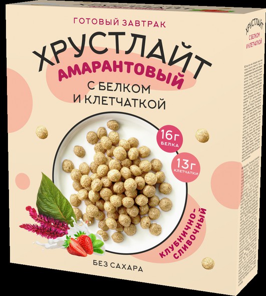 Сухой завтрак Хрустлайт Амарантовый с белком, клетчаткой (Клубнично-сливочный)