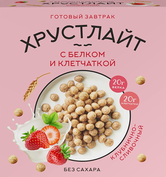 Сухой завтрак Хрустлайт с белком, клетчаткой (клубнично-сливочный)