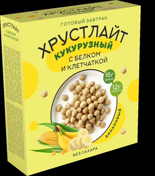 Сухой завтрак " Хрустлайт "  с белком, клетчаткой (Бананновый )