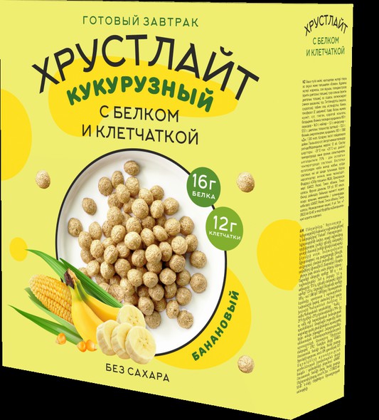 Сухой завтрак " Хрустлайт "  с белком, клетчаткой (Бананновый )